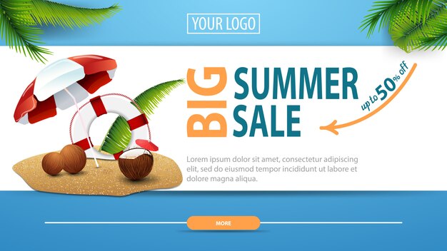 Gran venta de verano, banner web de descuento con diseño moderno y elegante.