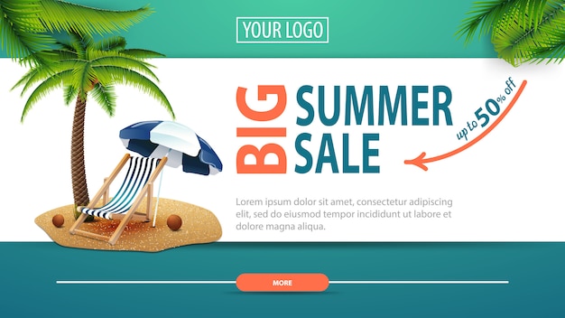 Vector gran venta de verano, banner web de descuento con diseño moderno y elegante.