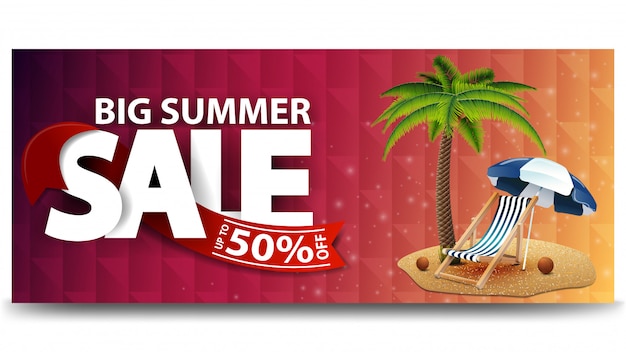 Gran venta de verano, banner web de descuento horizontal para su sitio web.