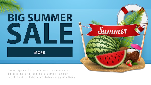Gran venta de verano, banner web descuento con sandia.