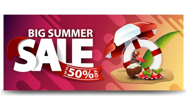 Gran venta de verano, plantilla de banner web de descuento horizontal