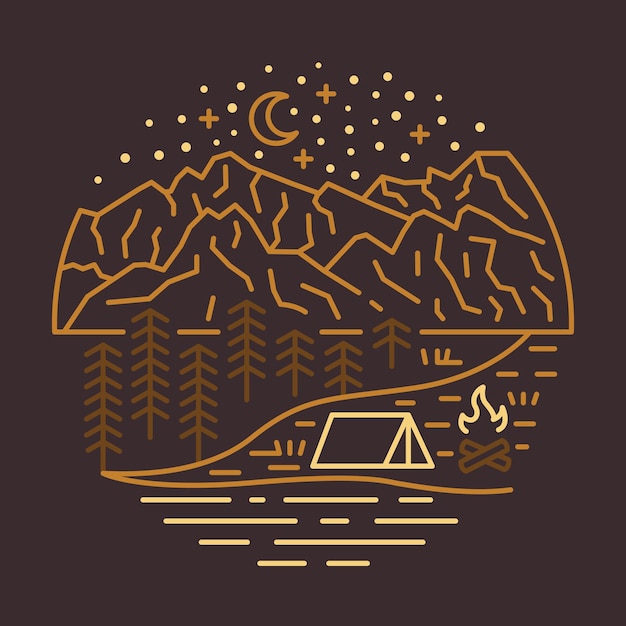 Gran viaje acampando en la belleza por la noche naturaleza ilustración gráfica arte vectorial diseño de camiseta