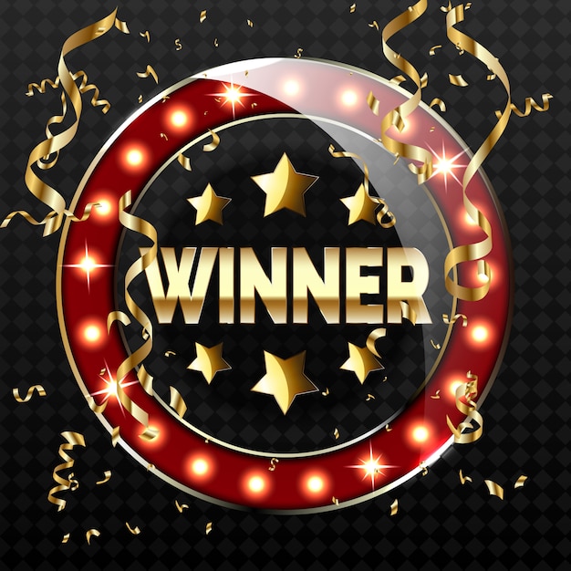 Gran victoria banner retro con lámparas brillantes. Ilustración para ganadores de póker, cartas, ruleta y lotería.