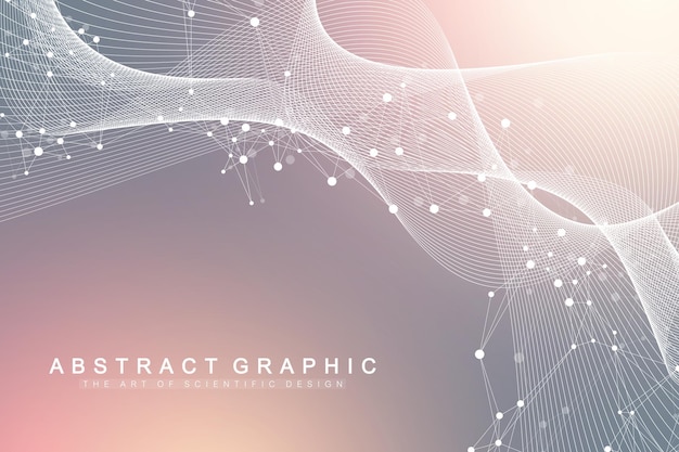 Gran visualización de datos genómicos Hélice de ADN Hebra de ADN Prueba de ADN Molécula o neuronas atómicas Estructura abstracta para ciencia o banner de antecedentes médicos Flujo de onda