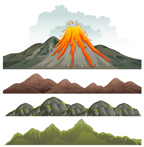 Vector gran volcán y paisaje rocoso