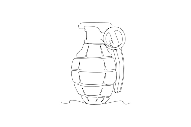 Granada de mano dibujo artístico en línea Granada militar vector de contorno continuo