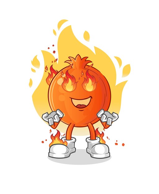 Granada en mascota de fuego. vector de dibujos animados