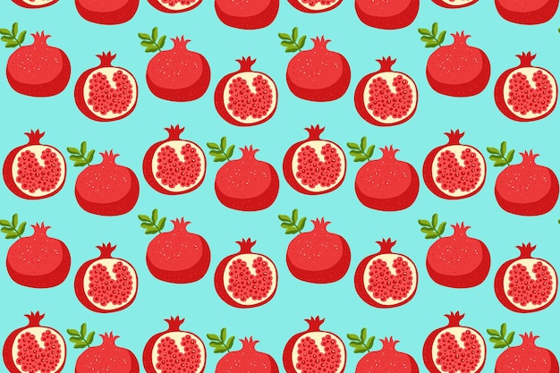 Granada patrón exótico sin costuras rojo granate fruta de moda frutas sin límites diseño vectorial sin fin