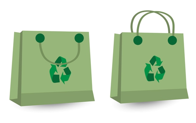 Grandes bolsas verdes recicladas en ilustración vectorial