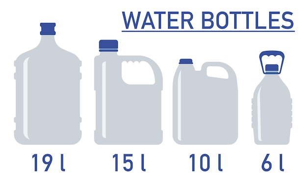 Grandes botellas de agua Vector conjunto de botellas de agua aisladas sobre fondo blanco Botellas de agua