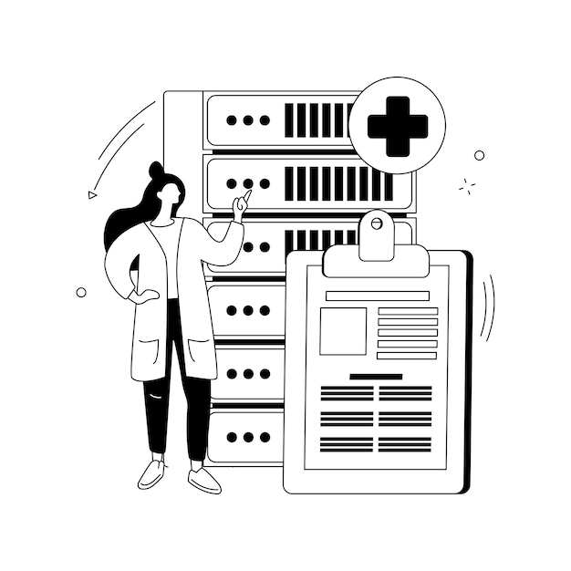 Vector grandes datos en la ilustración vectorial del concepto abstracto de atención médica medicina personalizada atención al paciente análisis predictivo registros electrónicos de salud investigación farmacéutica metáfora abstracta