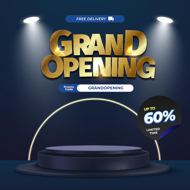 Grandes ofertas de descuento de apertura de ventas Premium Texto editable con gradiente azul profundo y suave 3d Banner de vitrina