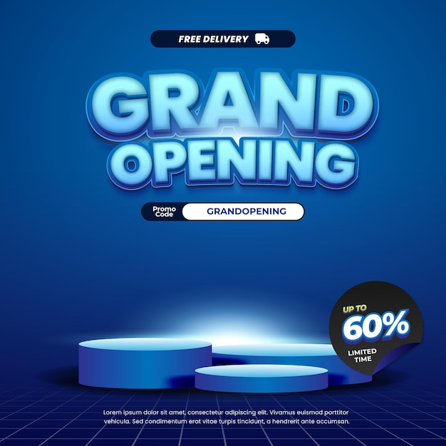 Grandes ofertas de descuento de venta de apertura Gradiente azul exclusivo Banner de exhibición de efecto de texto editable