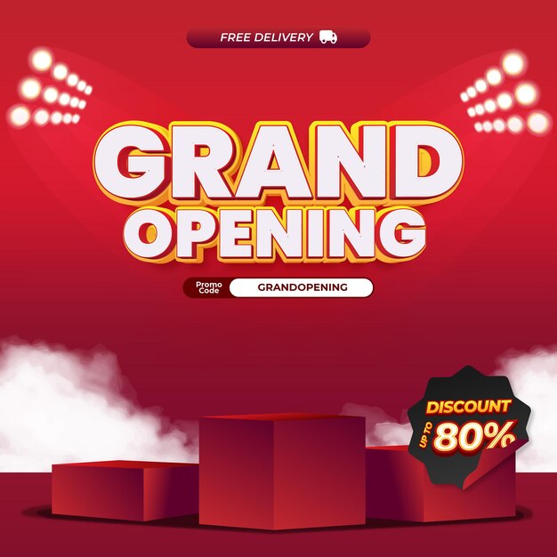 Grandes ofertas de descuento de venta de apertura Gradiente rojo Cuadro de texto editable Bandeira de luz de vitrina del podio