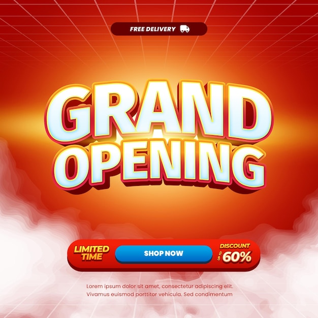 Grandes ofertas de descuento de venta de apertura con gran gradiente naranja rojo suave Banner de texto editable