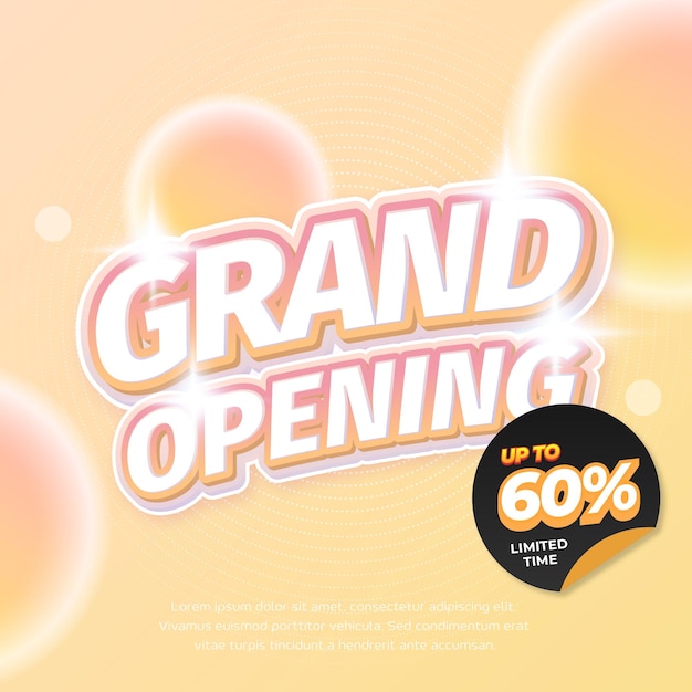 Grandes ofertas de descuento de venta de apertura Texto editable con banner premium en 3D con gradiente naranja de limón