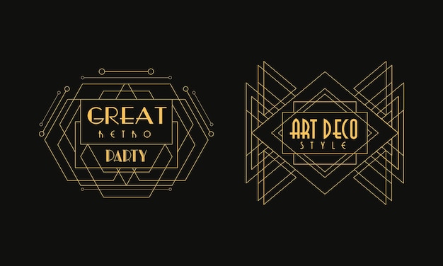 Grandes plantillas de invitación Art Deco Retro para fiestas Conjunto Elemento de diseño de lujo para invitación Cartel Banner Flyer Fondo Ilustración vectorial vintage
