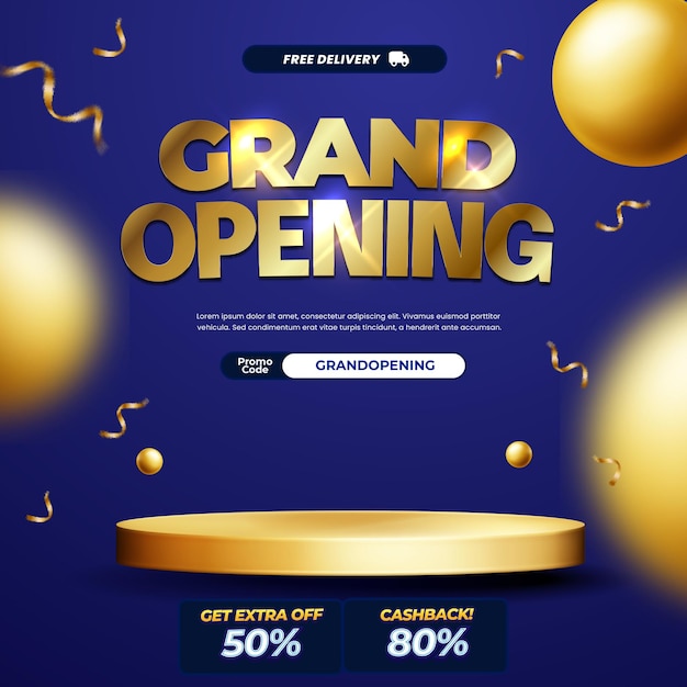 Grandes ventas de apertura lujosa promoción dorada elegantes elementos 3D vitrina diseño de oferta de descuento