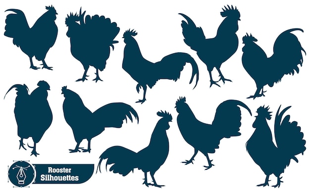 Granja Animal Gallo Silueta Vector Ilustración