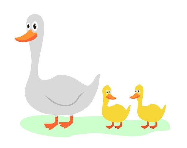 Granja aves gansos ganso y gosling pato blanco vector dibujos animados pato