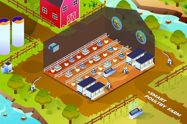Granja avícola inteligente - ilustración isométrica