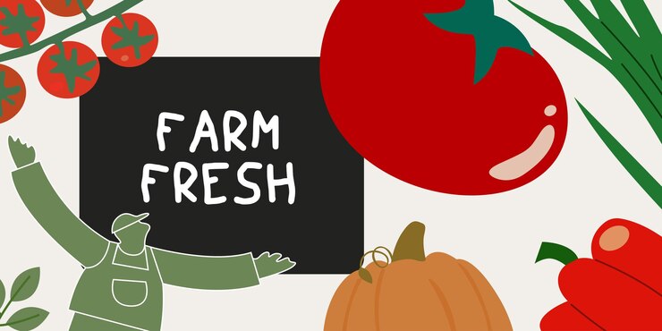 Vector granja fresca vector cartón pancarta calabaza tomate pimienta cebolla verde espárragos zanahoria