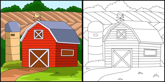 Granja Página Para Colorear Ilustración Coloreada