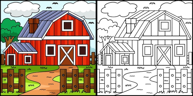 Granja Página Para Colorear Ilustración Coloreada