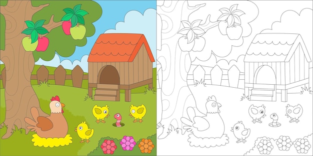 Granja de pollos para colorear