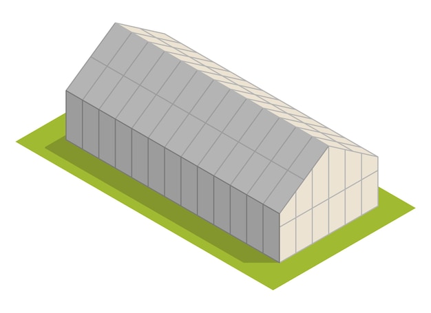 Granja rural isométrica edificio para almacenar productos agrícolas o un invernadero para cultivar verduras icono vectorial que representa el elemento rural