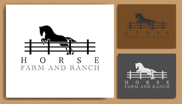 Granja de silueta de caballo para vector de diseño de logotipo de rancho de granja de país occidental de campo rústico retro vintage