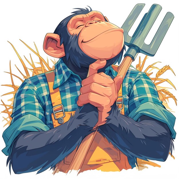 Vector un granjero de chimpancés musical al estilo de las caricaturas