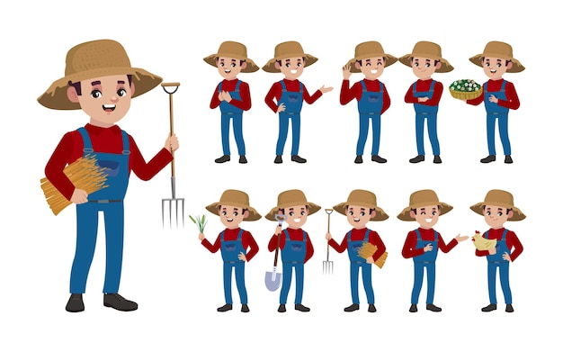 Granjero con diferentes poses.