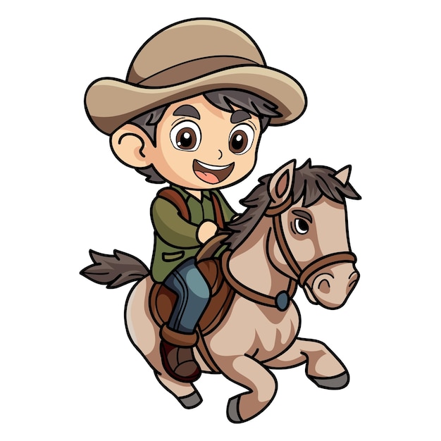 Granjero feliz montando una ilustración de personaje de caballo en estilo garabato