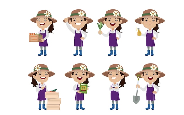 Granjero y jardinero con diferentes poses.