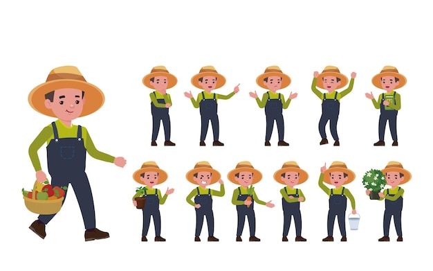 Granjero y jardinero con diferentes poses.