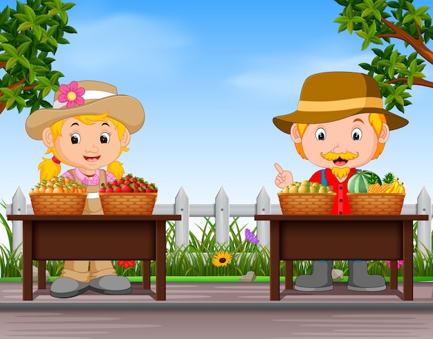 granjeros vendiendo fruta fresca