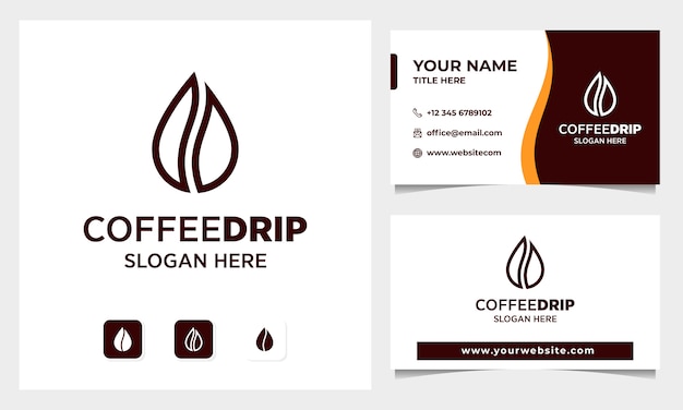 Grano de café con diseño de logotipo de concepto de gota de agua, plantilla de tarjeta de visita
