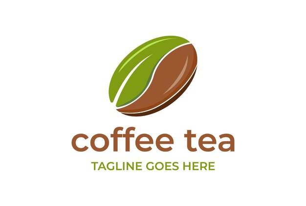 Grano de café con hoja de brote de té de menta para vector de diseño de logotipo de caramelo de café