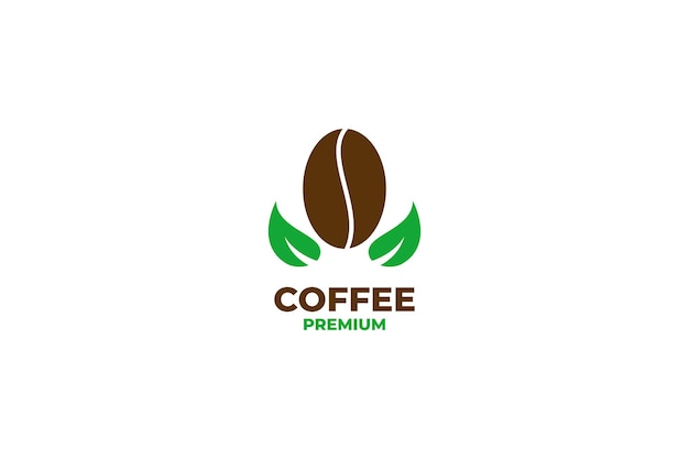 Grano de café con idea de ilustración de vector de diseño de logotipo de hoja