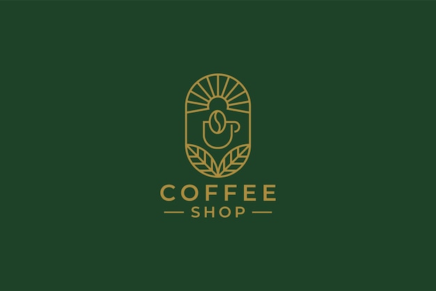 El grano de café orgánico para el logotipo de la marca de café Vintage Badge Estilo lineal