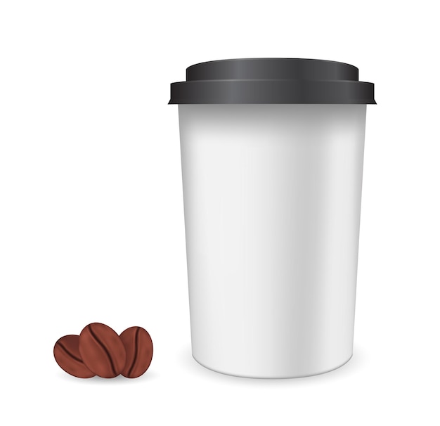 Vector grano de café con taza de plástico icono 3d
