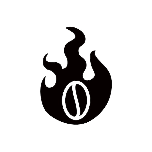 Grano de café tostado caliente con diseño de logotipo de llama de fuego