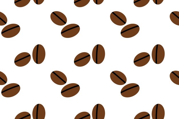 Grano de café tostado marrón con patrón sin costuras sobre fondo blanco