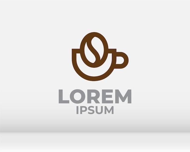 Grano de café con vector de logotipo mínimo hipster de rama de planta con icono de contorno de línea simple de hoja para café