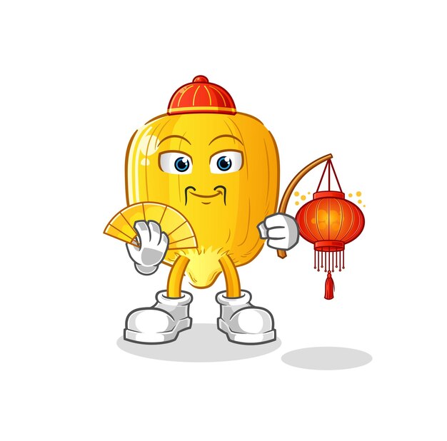 Grano de maíz chino con ilustración de linternas. vector de personaje