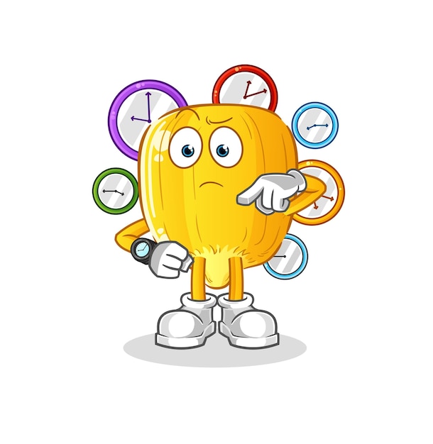 Grano de maíz con dibujos animados de reloj de pulsera. vector de mascota de dibujos animados