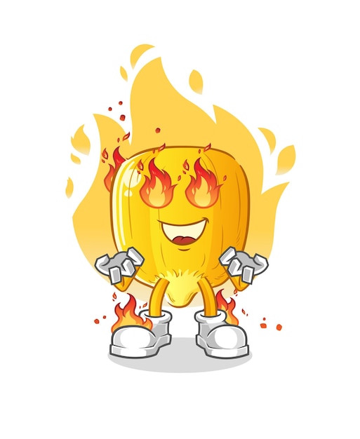 Grano de maíz en mascota de fuego. vector de dibujos animados
