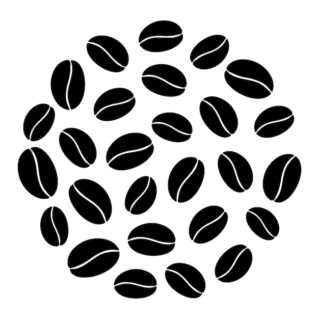Granos de café abstractos en forma de círculo sobre un fondo transparente en estilo minimalista