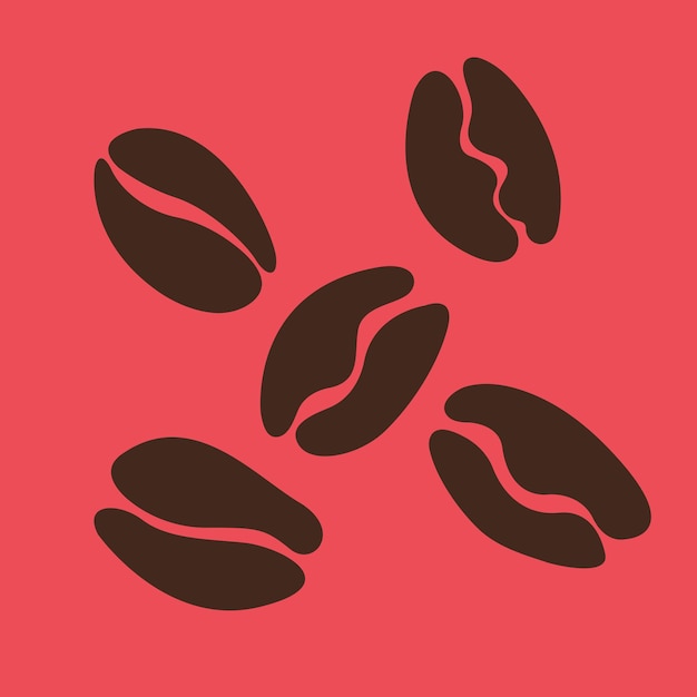 Granos de café con fondo rojo Semillas de vector de café